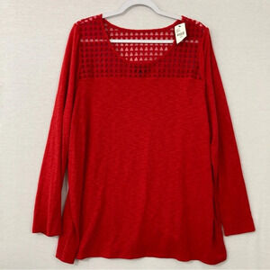 New Lane Bryant Red Soft Stretch Mesh Detail Long Sleeve Pullover Top size 18/20